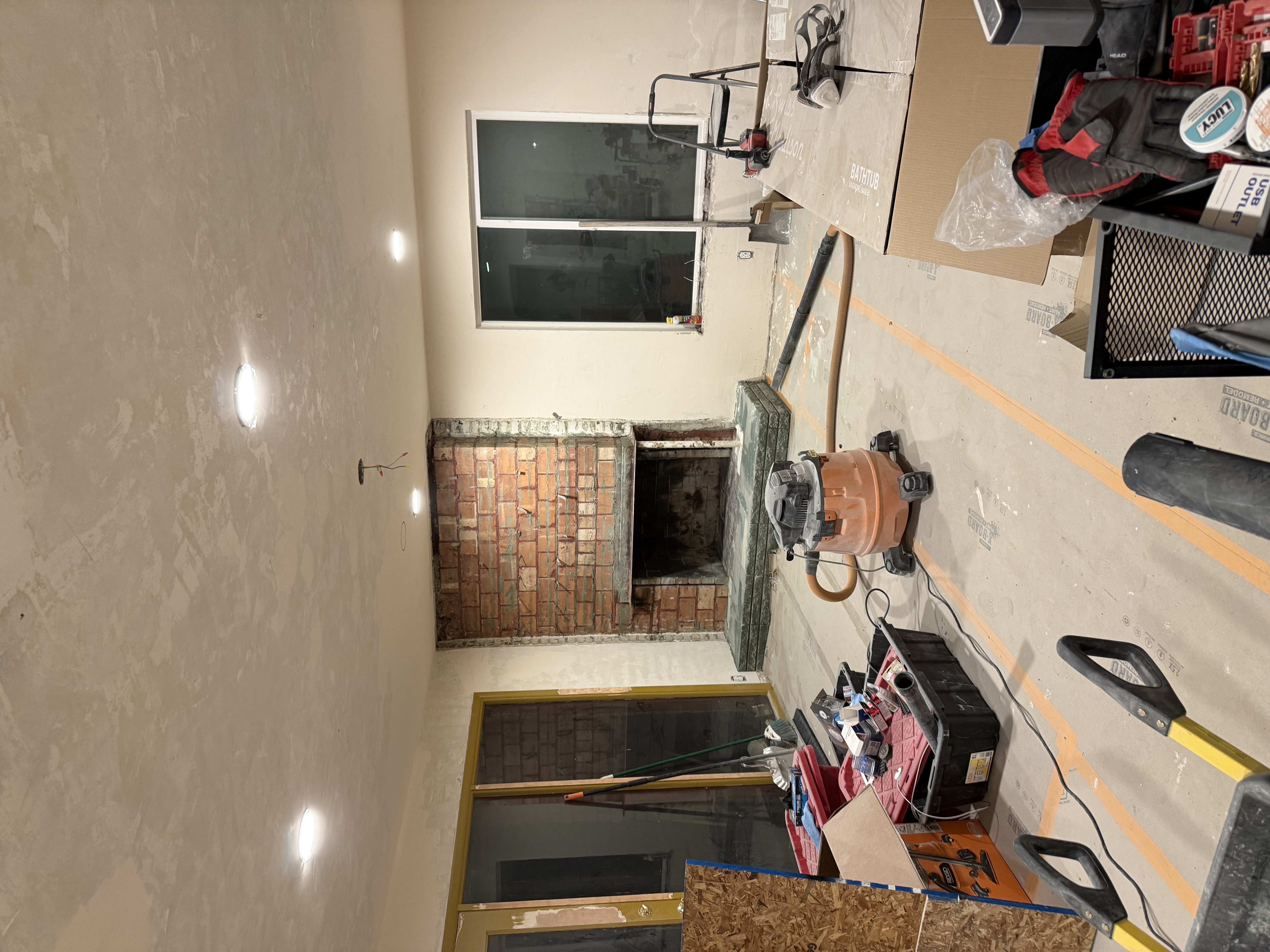 Fireplace after - exposed brick